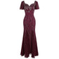 Fashion Women's Party Gown Cap Sleeves Dress - Queen Pattern Long Elegant Chiffon Evening Dress (1U30)(1U20)