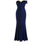 Trending Women's Pleated Off Shoulder Dress - Elegant Slit Formal Party Gown - Evening Royal Dress (1U18)