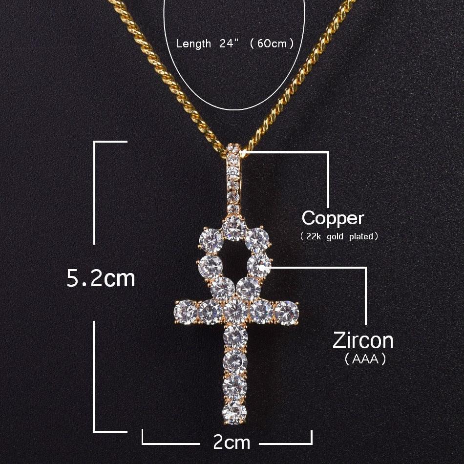 Cross Necklace Set - Gold Color Copper Material Bling CZ Key Jewelry (2U83)