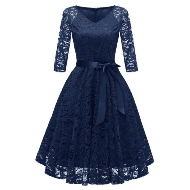 Gorgeous Women Dress - Sexy Elegant Hollow Out Solid Party Dresses - Female Vintage A-Line Ball Gown Lace Dress (BWM)(WSO3)(F30)