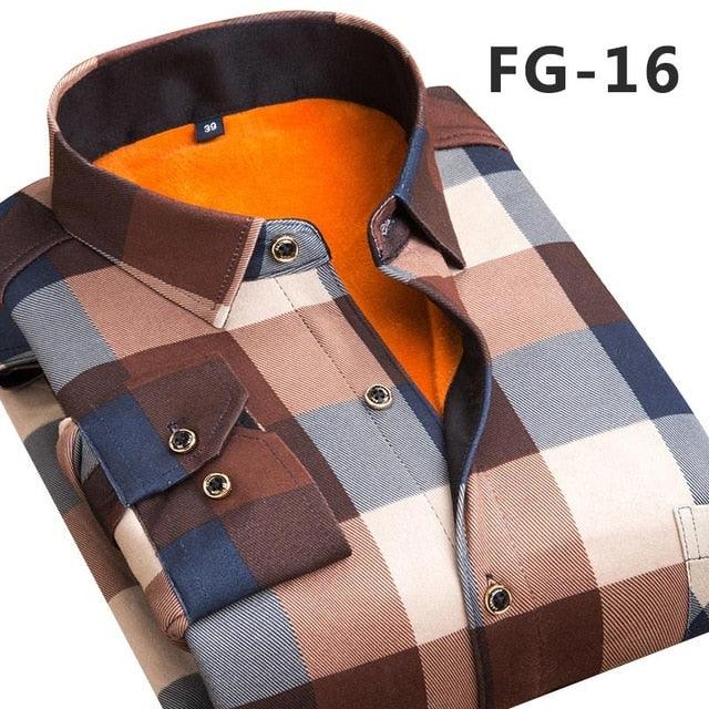 Fashion Men's Slim Shirts Autumn And Winter Thickening Warm Plaid 24 Colors Shirt (TM1)(CC1)