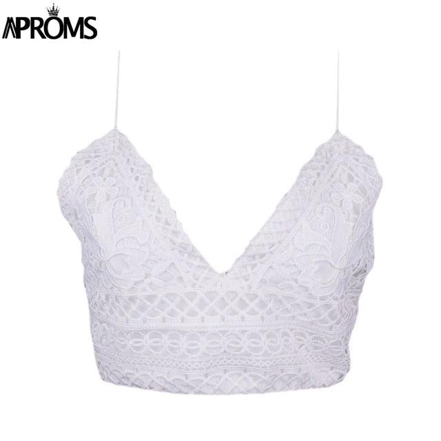 White Lace Crochet Camisole - Women Summer Backless Bow Tie Up Tank Tops - Female Streetwear Fashion Top (TB3)(F19)