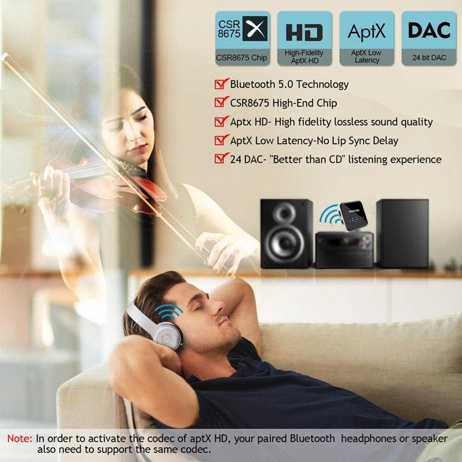 Aptx HD LL Bluetooth 5.0 Audio Receiver Transmitter CSR8675 RCA 3.5mm with MiC For TV PC Car speaker (HA1)(F57)