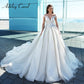 Nice Illusion Long Sleeves Wedding Dress - Shining Chapel - Train Bridal Dress - Vintage Wedding Gowns (D18)(WSO1)