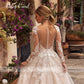 Sexy V-neck Tulle Wedding Dress - Illusion Backless Long Sleeve Princess - Boho Bride Lace Wedding Gowns (D18)(WSO1)