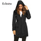 Waterproof Hooded Women Long Trench Coat - Classic Zippers Pockets Jacket - Business Casual Outerwear (3U23)(3U20)