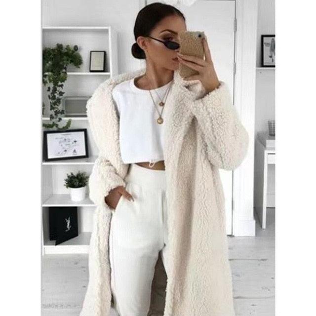 Amazing Autumn Winter Coat - Women Casual Loose Solid Long Teddy Coat - Plus Size Thick Faux Fur Jackets Coats (TB8A)(F23)