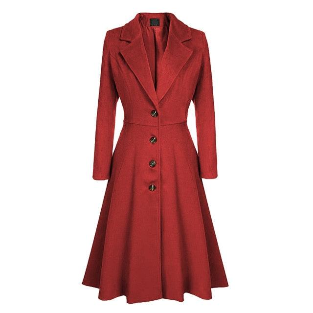 Autumn Winter Coat - Women Fashion Vintage Slim Single Breasted Jackets - Female Elegant Long Warm Coat (TB8B)(TB8A)(TP3)