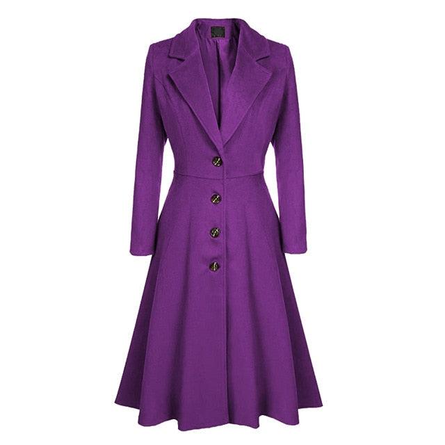 Autumn Winter Coat - Women Fashion Vintage Slim Single Breasted Jackets - Female Elegant Long Warm Coat (TB8B)(TB8A)(TP3)