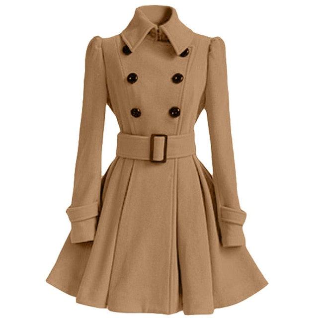 Gorgeous Autumn Winter Coat - Women Vintage Slim Double Breasted Woolen Jackets - Female Elegant Long Warm White Coat (TB8A)(TB8B)(TP3)