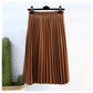 Autumn Winter Women High Waist A Line Skirt - Casual Solid Midi Skirt - Elegant PU Leather Pleated Skirts (3U22)(3U20)