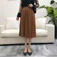 Autumn Winter Women High Waist A Line Skirt - Casual Solid Midi Skirt - Elegant PU Leather Pleated Skirts (3U22)(3U20)
