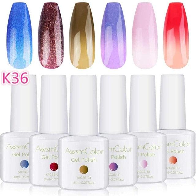 Color Changing Gel Nail Polish Yellow Pink Red White Glitter Blue, Warm Changing Soak Off LED Chameleon Nails (N1)(N4)(1U85)