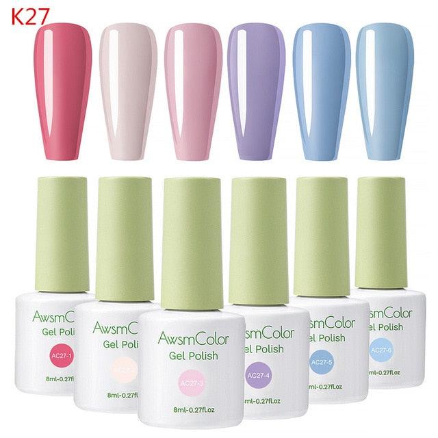 Gel Nail Polish Set, Tranquil Teal Color UV LED Soak Off Nail Gel Polish Kit Green Blue White Color Nail Art 6 Bottles (N1)(1U85)