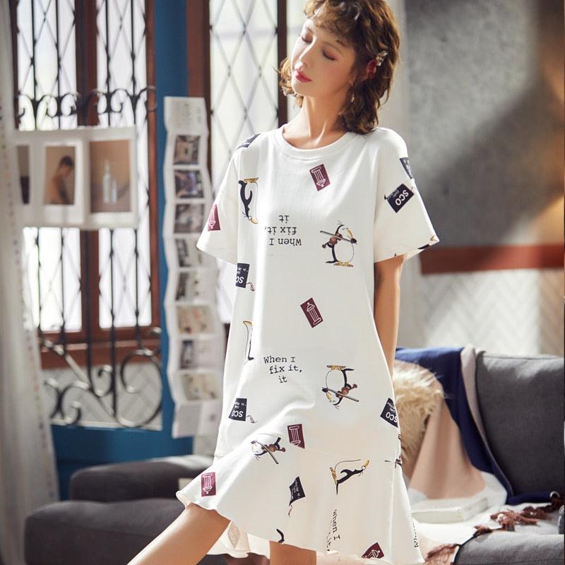 New Fashion Flounced Dress - Women's Sleepwear Cotton Nightgowns - Casual Loose (D90)(ZP2)
