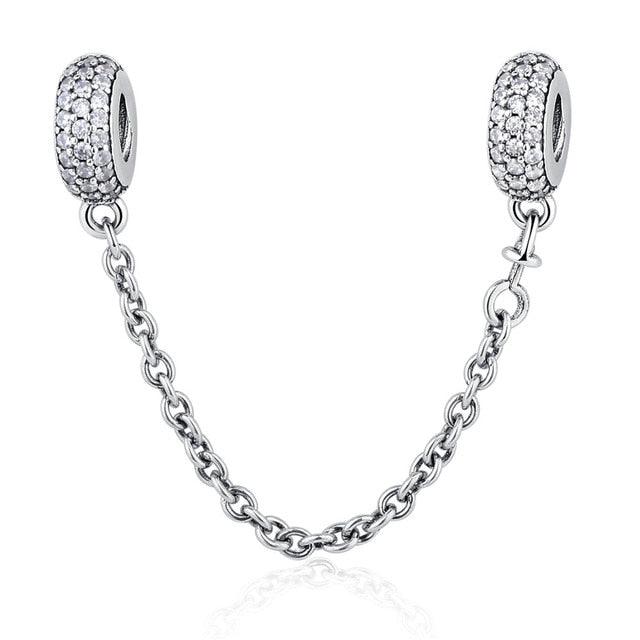 925 Sterling Silver Pave Inspiration Star Safety Chain - Clear CZ Stopper Charms (6JW)(F81)