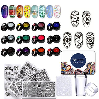 Nail Stamping Gel Polish Varnish Colorful UV Stamping Plates Printing Polish Gel Kit Nail Art (N2)(1U85)