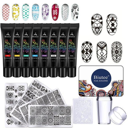 Nail Stamping Gel Polish Varnish Colorful UV Stamping Plates Printing Polish Gel Kit Nail Art (N2)(1U85)