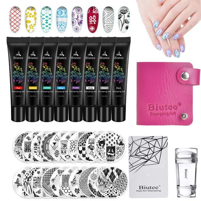 Nail Stamping Gel Polish Varnish Colorful UV Stamping Plates Printing Polish Gel Kit Nail Art (N2)(1U85)