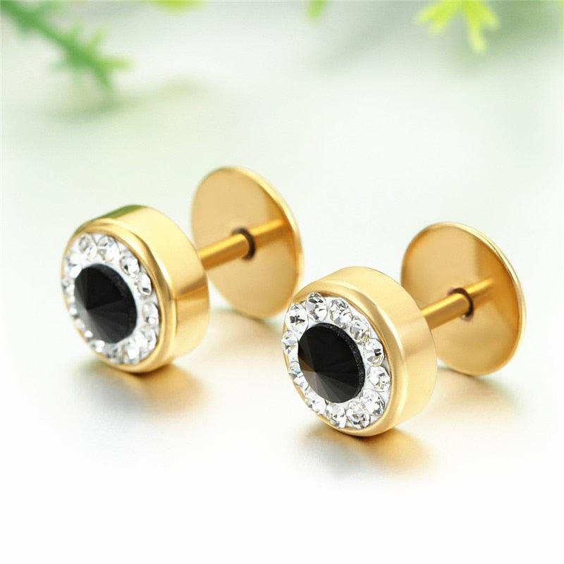 Great Titanium Stainless Steel Silver Color Synthetic Crystal Earrings (1U81)