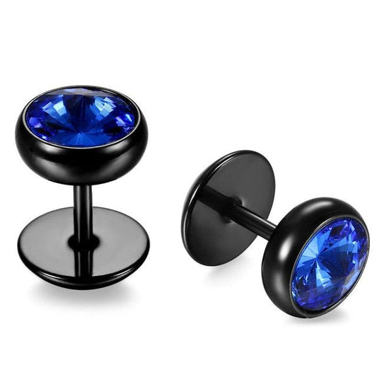 Nice Earrings - Stainless Steel Black Blue Barbell Type Stud Earrings (1U81)