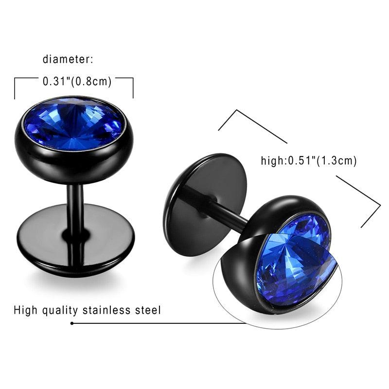 Nice Earrings - Stainless Steel Black Blue Barbell Type Stud Earrings (1U81)