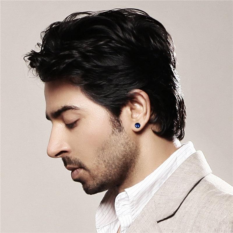 Nice Earrings - Stainless Steel Black Blue Barbell Type Stud Earrings (1U81)