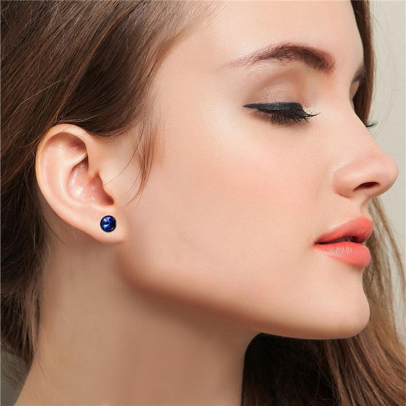 Nice Earrings - Stainless Steel Black Blue Barbell Type Stud Earrings (1U81)