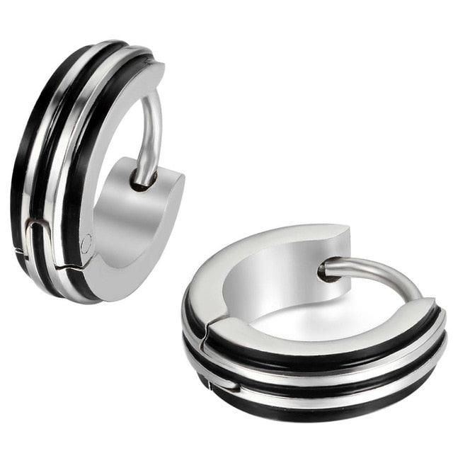 Stainless Steel Small Hoop Earrings - Striped Unique Polished Selection 4mm (1U81)