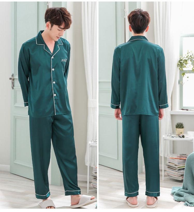 Couple Pajama Set - Silk Satin Long Sleeve Sleepwear Suit - Lover Man & Woman Clothes (ZP3)