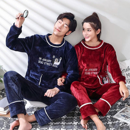 Trending Couples Pajama Sets - Long Sleeve Sleepwear - Round Neck Winter Lovers' Clothes (D90)(ZP3)