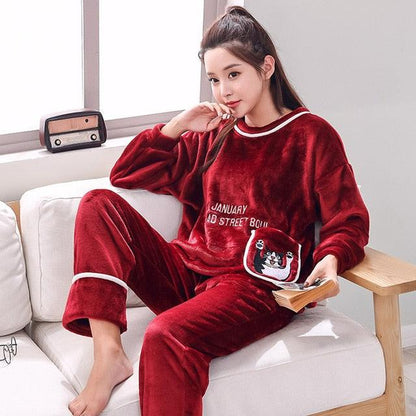 Trending Couples Pajama Sets - Long Sleeve Sleepwear - Round Neck Winter Lovers' Clothes (D90)(ZP3)
