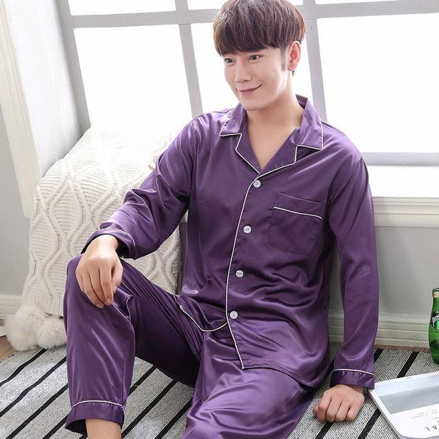 Silk Satin Pajama Set - Couples Long Sleeve Male & Women Sleepwear - Trending Pajamas Set (D90)(ZP3)