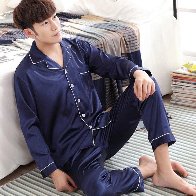 Silk Satin Pajama Set - Couples Long Sleeve Male & Women Sleepwear - Trending Pajamas Set (D90)(ZP3)