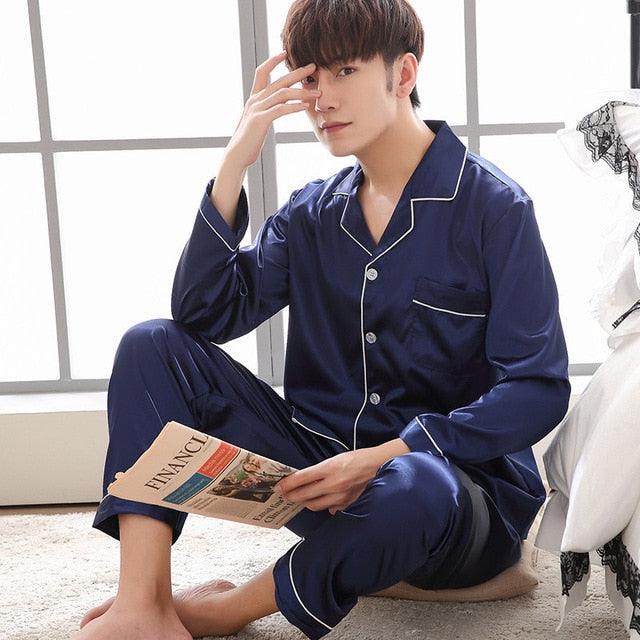 Silk Satin Pajama Set - Couples Long Sleeve Male & Women Sleepwear - Trending Pajamas Set (D90)(ZP3)