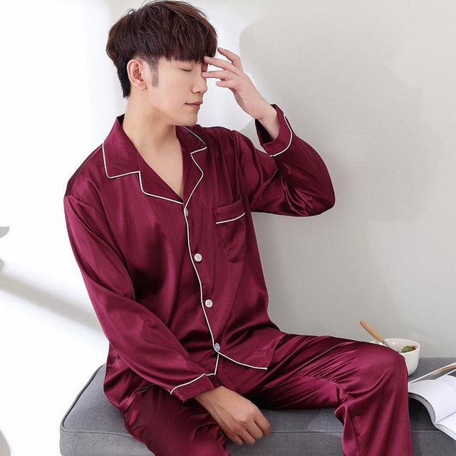 Silk Satin Pajama Set - Couples Long Sleeve Male & Women Sleepwear - Trending Pajamas Set (D90)(ZP3)