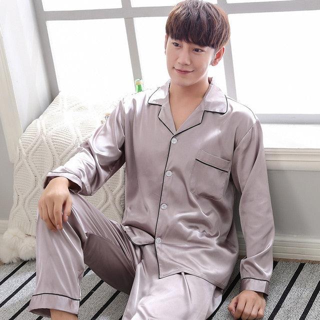 Silk Satin Pajama Set - Couples Long Sleeve Male & Women Sleepwear - Trending Pajamas Set (D90)(ZP3)