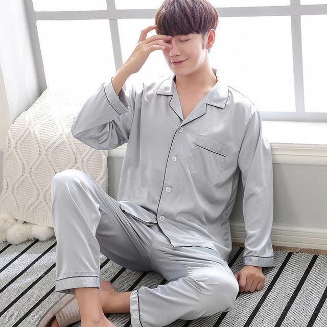 Silk Satin Pajama Set - Couples Long Sleeve Male & Women Sleepwear - Trending Pajamas Set (D90)(ZP3)