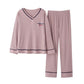 Trending Women's V-Neck Sleepwear Pajamas Sets - Cute Bow Nighty Long Sleeves & Long Pans (ZP1)