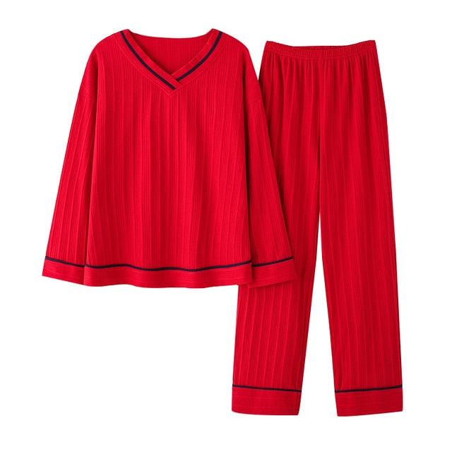 Trending Women's V-Neck Sleepwear Pajamas Sets - Cute Bow Nighty Long Sleeves & Long Pans (ZP1)