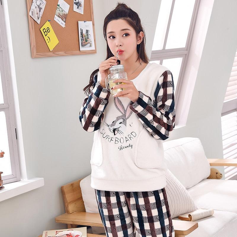 Amazing Winter Lovers' Clothes Pajamas Sets - Long Sleeve Round Neck Flannel Sleep (ZP3)(F90)