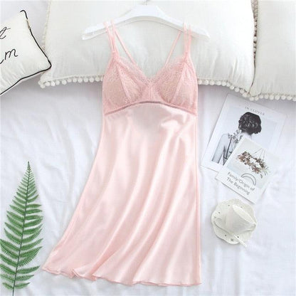 Sexy Women Silk Nightgown - Sleepwear Sleep Dress - V Neck Sling Solid Night Dress - Summer Lingerie (ZP2)