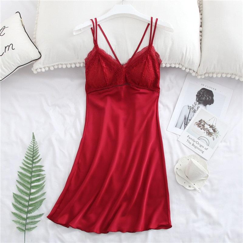 Sexy Women Silk Nightgown - Sleepwear Sleep Dress - V Neck Sling Solid Night Dress - Summer Lingerie (ZP2)