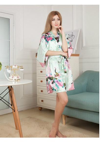 Women's Silk Satin Short Robes - Bridesmaid Floral Robe - Big Size (ZP4)(F90)