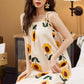 Women's Cotton Floral Print Night Dress - Sleeveless Ruffled Summer Sleepwear - Female Big Size (ZP2)(F90)