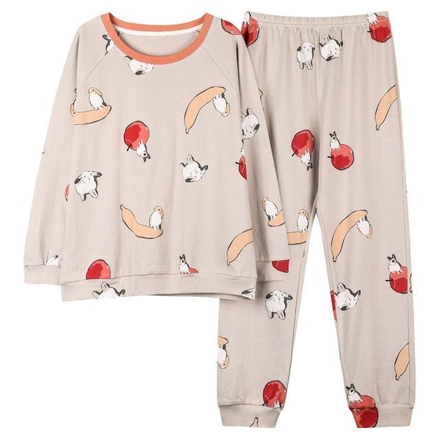 Cute Women's Pajamas Sets - Plus Size - Femme Nighty Casual Cotton Sleepwear - Cartoon V-Neck (ZP1)(F90)