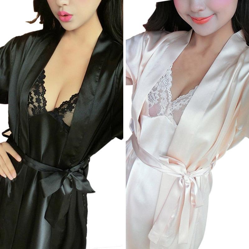 Women's Evening Sexy Lingerie - Lace Sheer Long Night Dress - Sleepwear Robe (3U29)