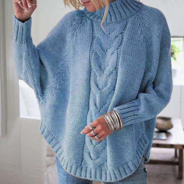 Great Autumn Women Sweater - Winter Oversize Turtleneck Sweater - Female Twist Simple Ruffle Pullover (TB8C)