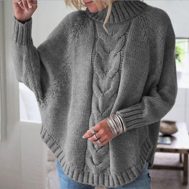 Great Autumn Women Sweater - Winter Oversize Turtleneck Sweater - Female Twist Simple Ruffle Pullover (TB8C)