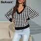 Fashionable Plaid Women's Sweater - V-neck Casual Knitted Pullover - Winter Sweater (TP4)(TB8C)(BCD2)